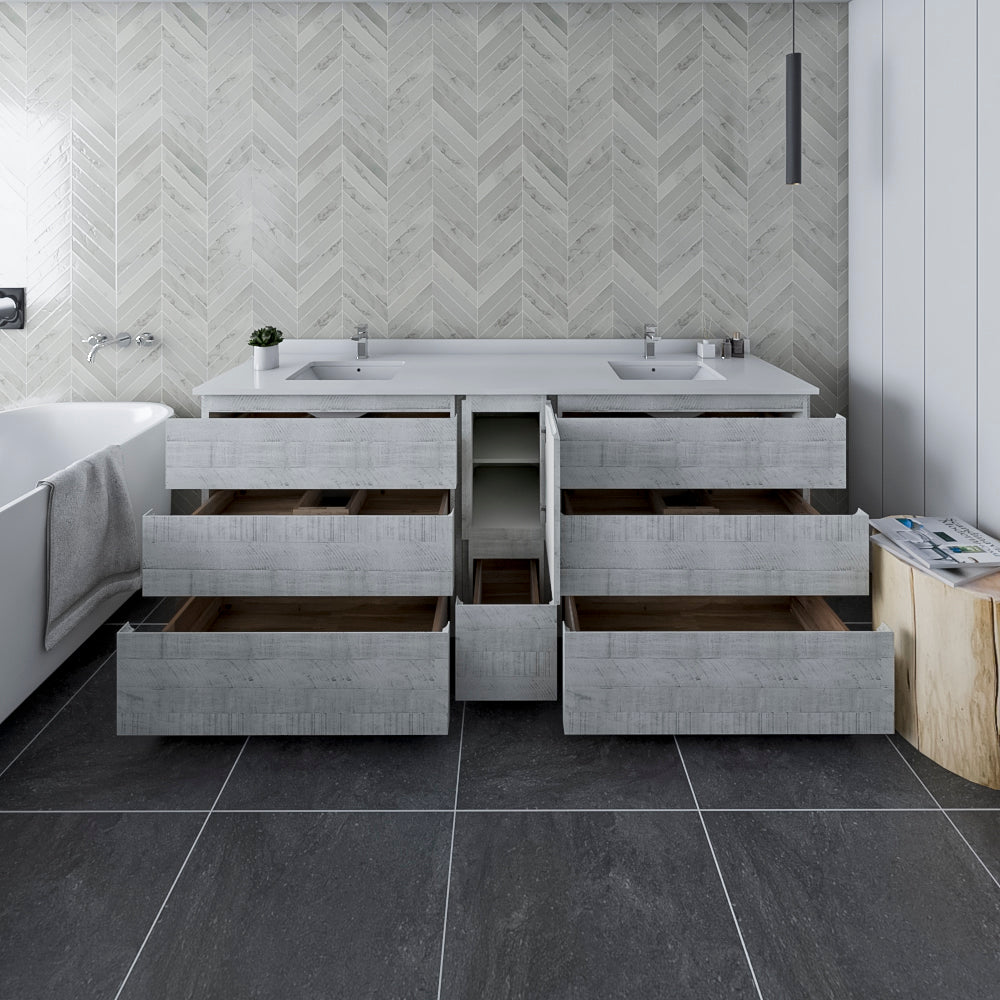 Fresca Formosa 82 Floor Standing Double Sink Modern Bathroom Cabinet In Rustic White