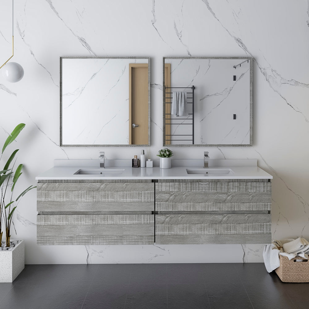 Fresca Formosa 70 Wall Hung Double Sink Modern Bathroom Cabinet In Ash