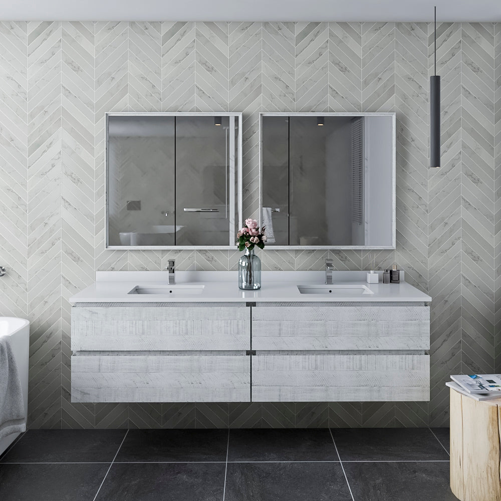 Fresca Formosa 72 Wall Hung Double Sink Modern Bathroom Cabinet W/ Top & Sinks In Rustic White