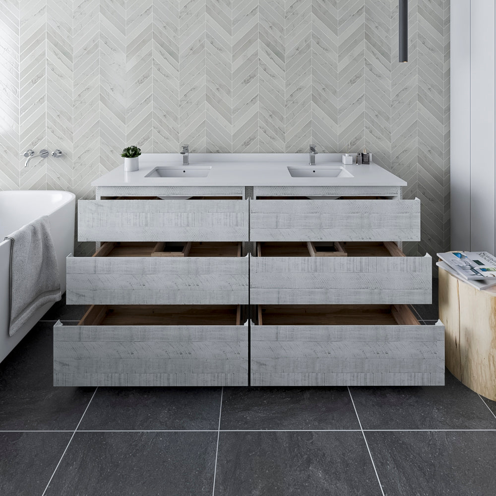Fresca Formosa 70 Floor Standing Double Sink Modern Bathroom Cabinet In Rustic White