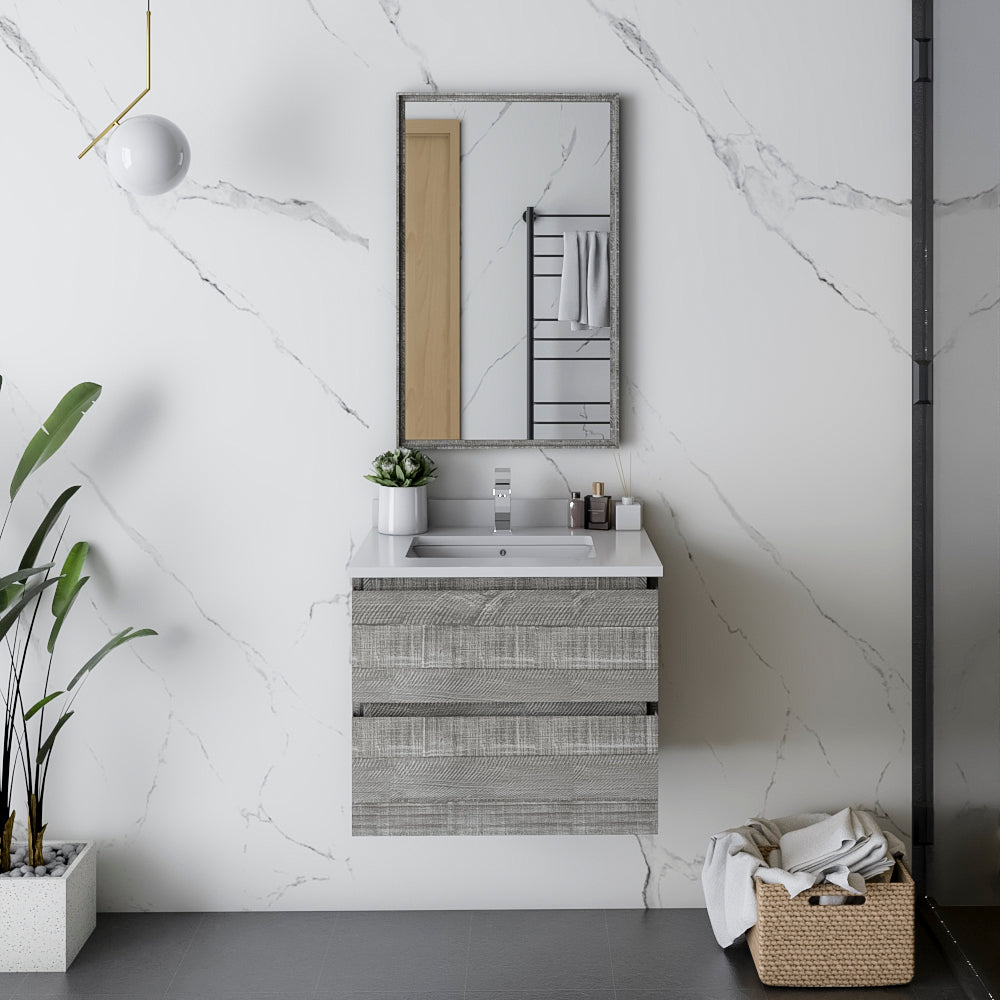 Fresca Formosa 24 Wall Hung Modern Bathroom Cabinet W/ Top & Sink In Ash