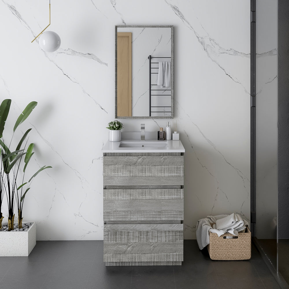 Fresca Formosa 24 Floor Standing Modern Bathroom Cabinet W/ Top & Sink In Ash