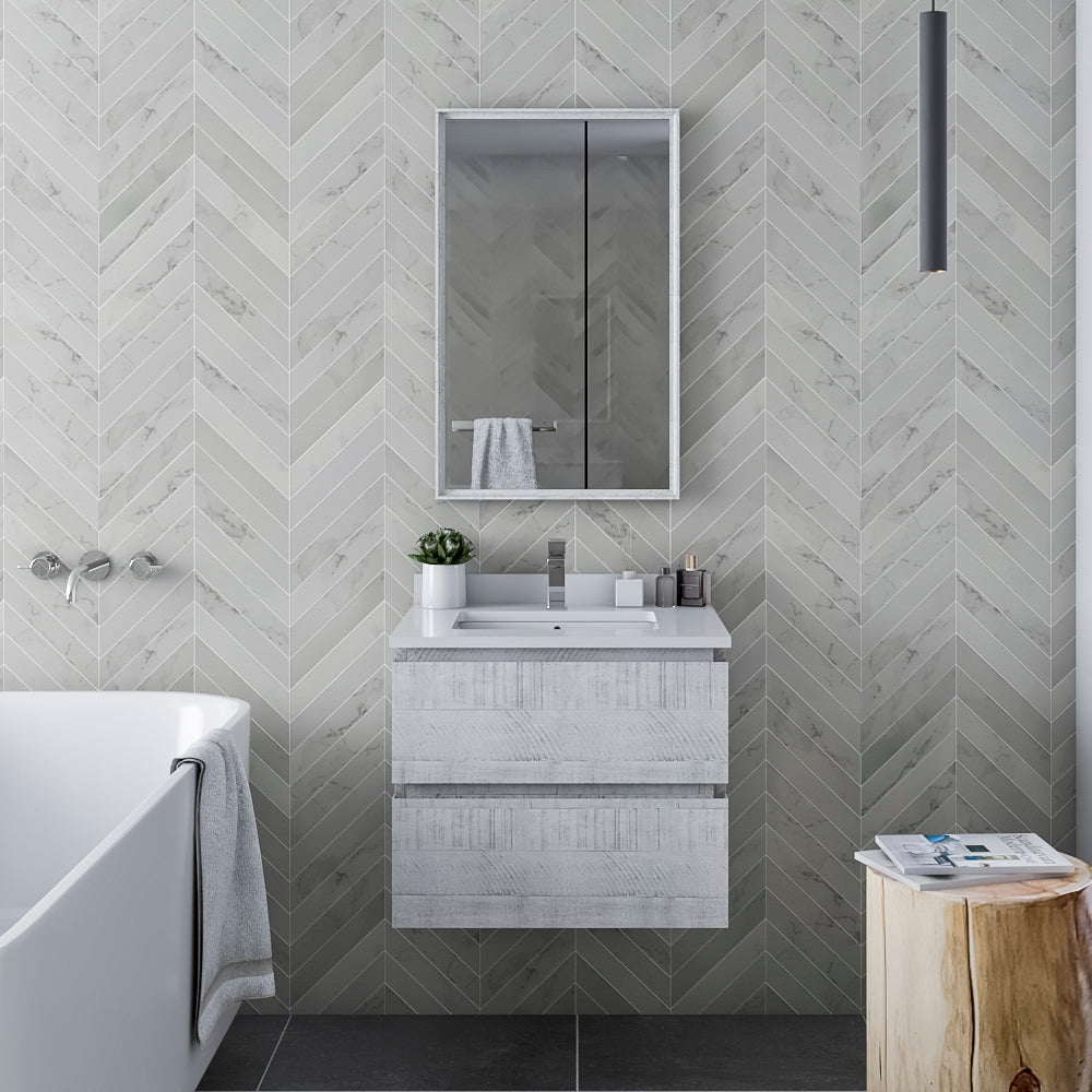 Fresca Formosa 24 Wall Hung Modern Bathroom Cabinet W/ Top & Sink In Rustic White