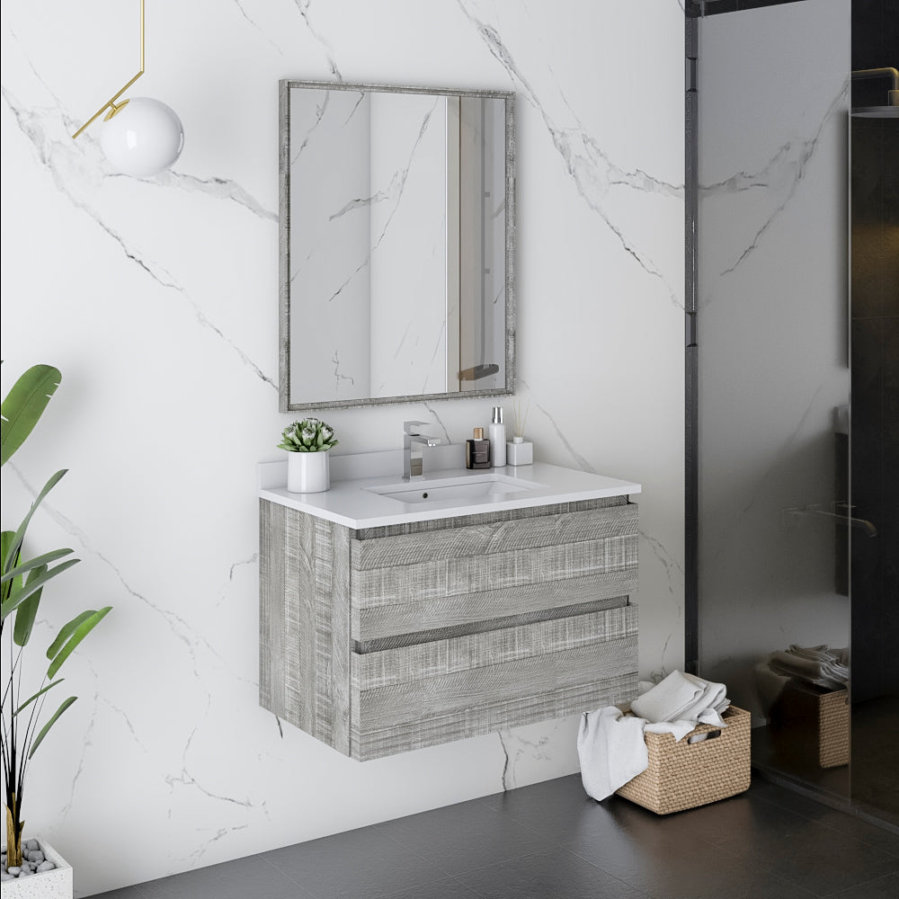 Fresca Formosa 30 Wall Hung Modern Bathroom Cabinet W/ Top & Sink In Ash