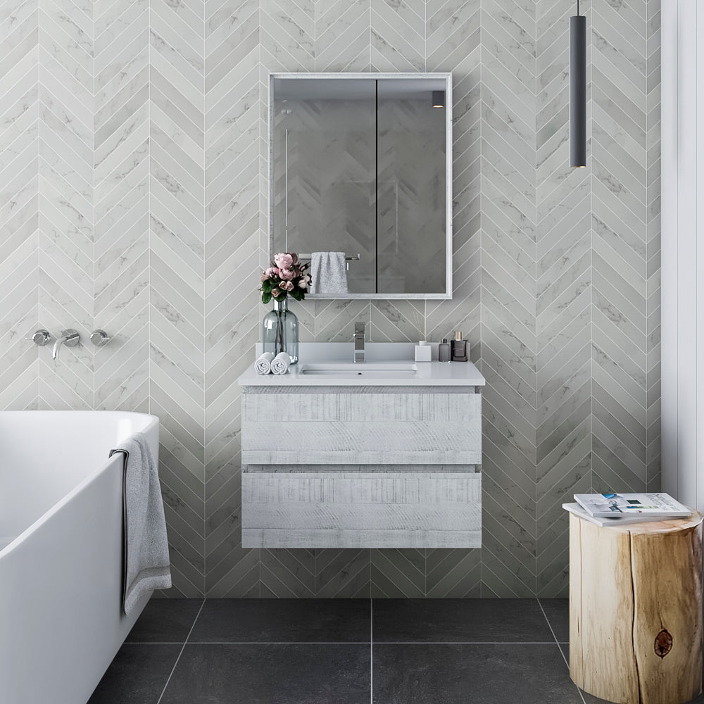 Fresca Formosa 30 Wall Hung Modern Bathroom Cabinet W/ Top & Sink In Rustic White
