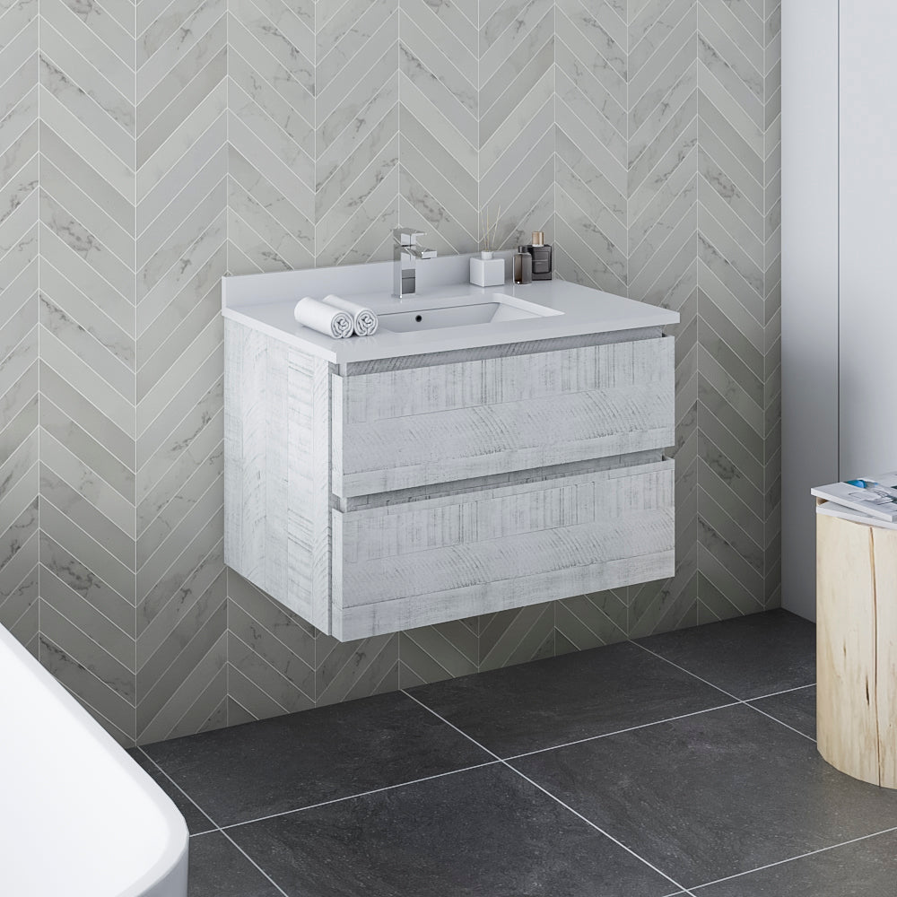 Fresca Formosa 29 Wall Hung Modern Bathroom Cabinet In Rustic White
