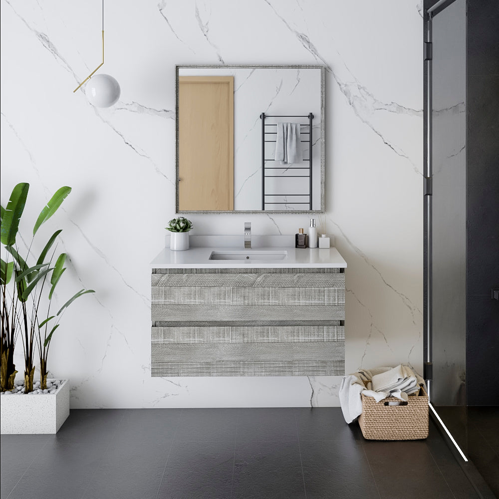 Fresca Formosa 36 Wall Hung Modern Bathroom Cabinet W/ Top & Sink In Ash