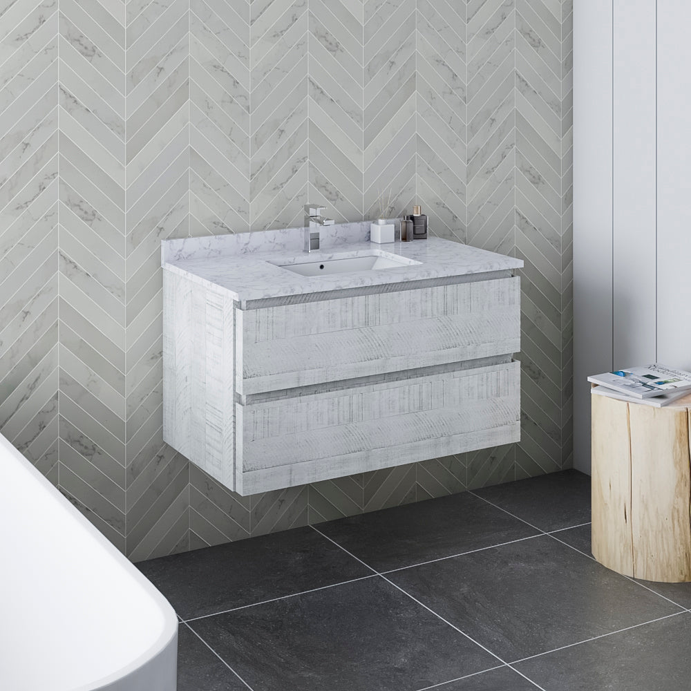 Fresca Formosa 35 Wall Hung Modern Bathroom Cabinet In Rustic White