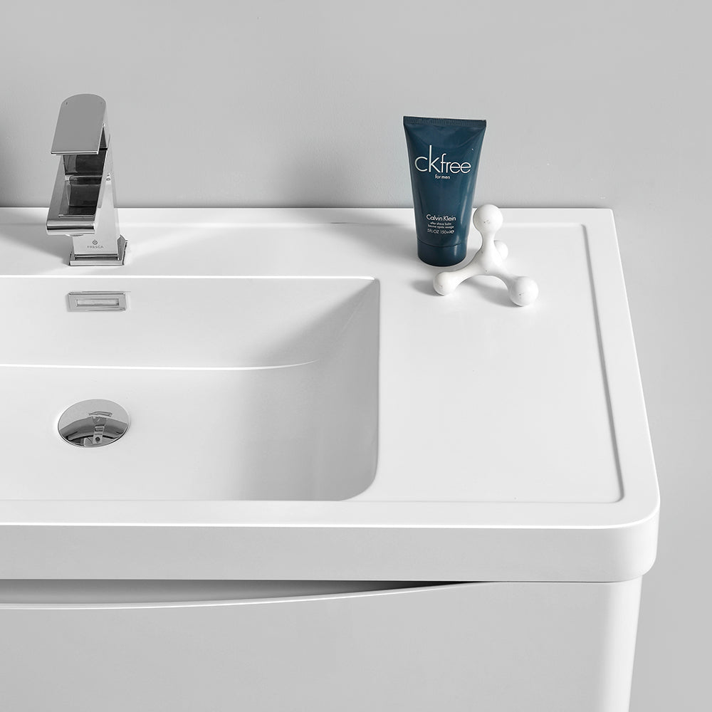 Fresca Tuscany 24 Glossy White Wall Hung Modern Bathroom Cabinet W/ Integrated Sink