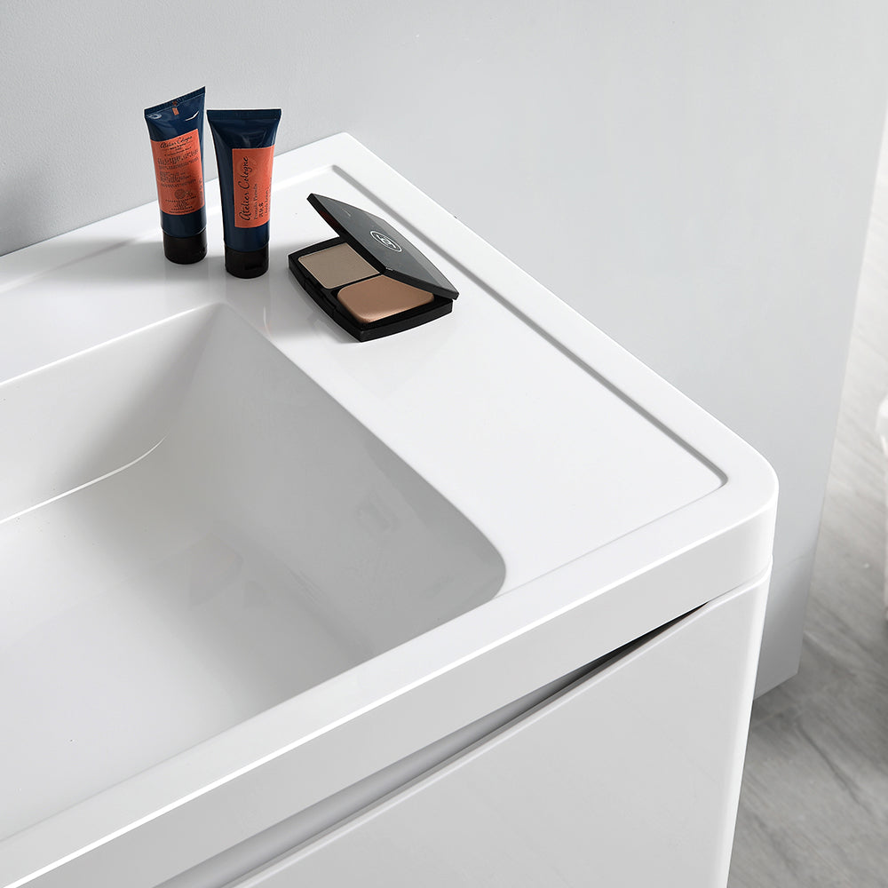 Fresca Tuscany 32 Glossy White Wall Hung Modern Bathroom Cabinet W/ Integrated Sink