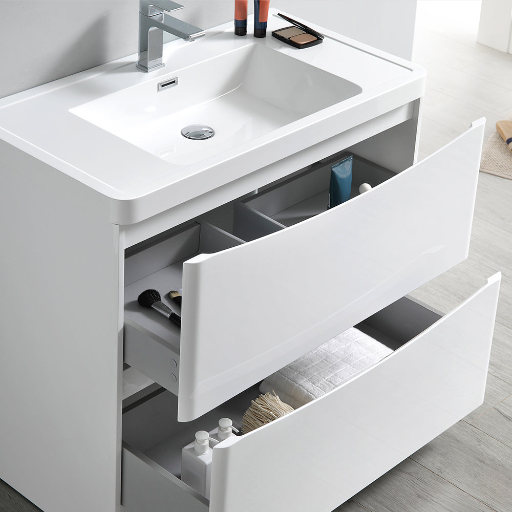 Fresca Tuscany 32 Glossy White Free Standing Modern Bathroom Cabinet W/ Integrated Sink