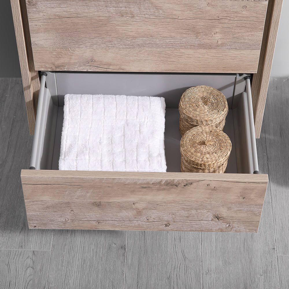 Fresca Catania 24 Rustic Natural Wood Wall Hung Modern Bathroom Cabinet W/ Integrated Sink