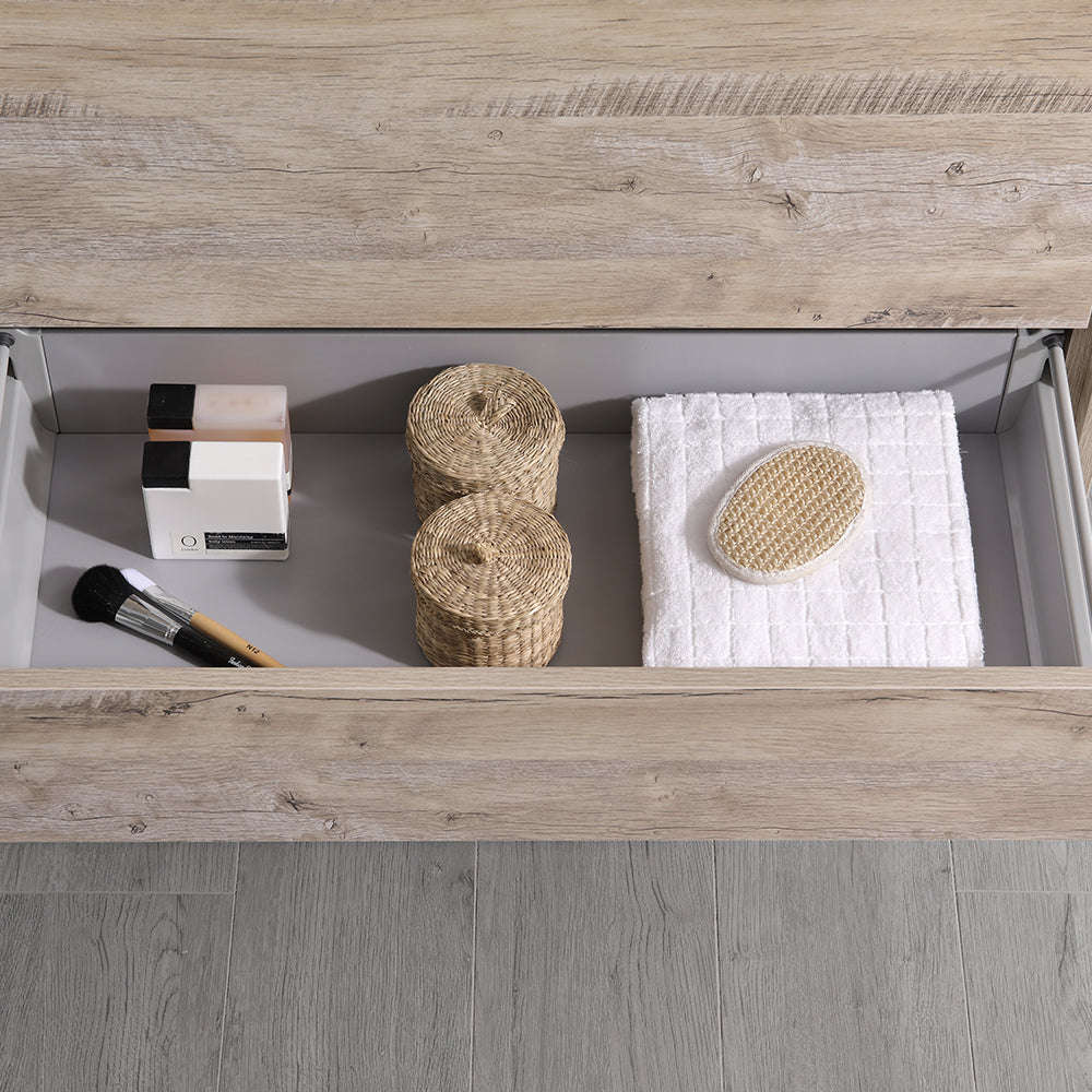 Fresca Catania 36 Rustic Natural Wood Wall Hung Modern Bathroom Cabinet W/ Integrated Sink