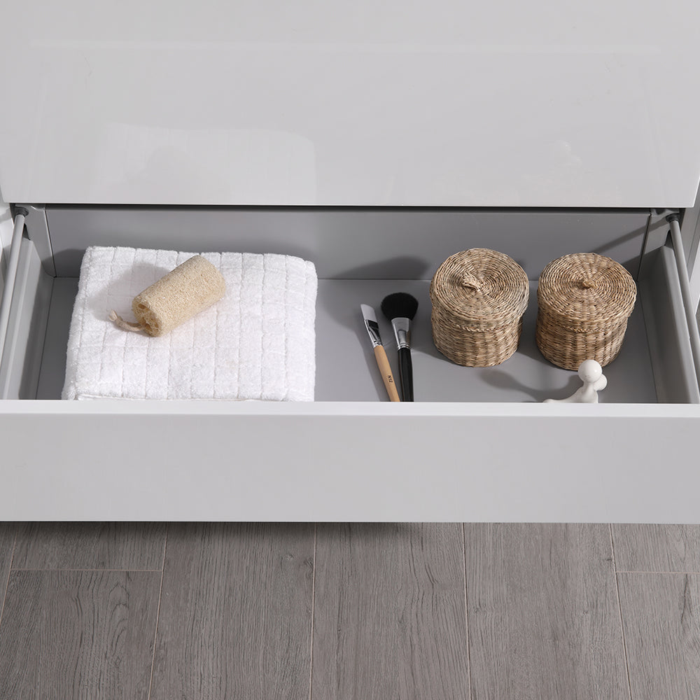 Fresca Catania 36 Glossy White Wall Hung Modern Bathroom Cabinet W/ Integrated Sink