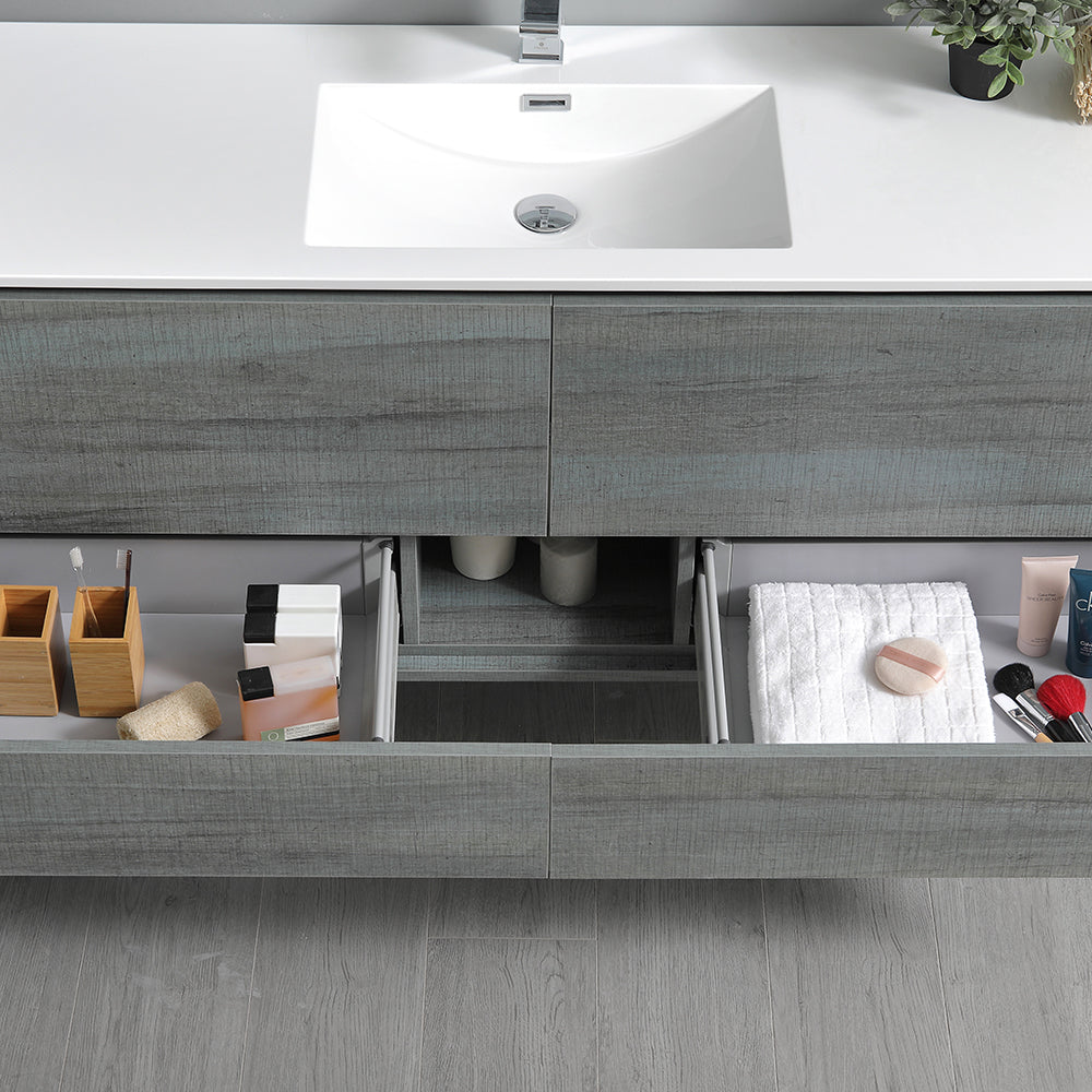 Fresca Catania 60 Ocean Gray Wall Hung Modern Bathroom Cabinet W/ Integrated Single Sink