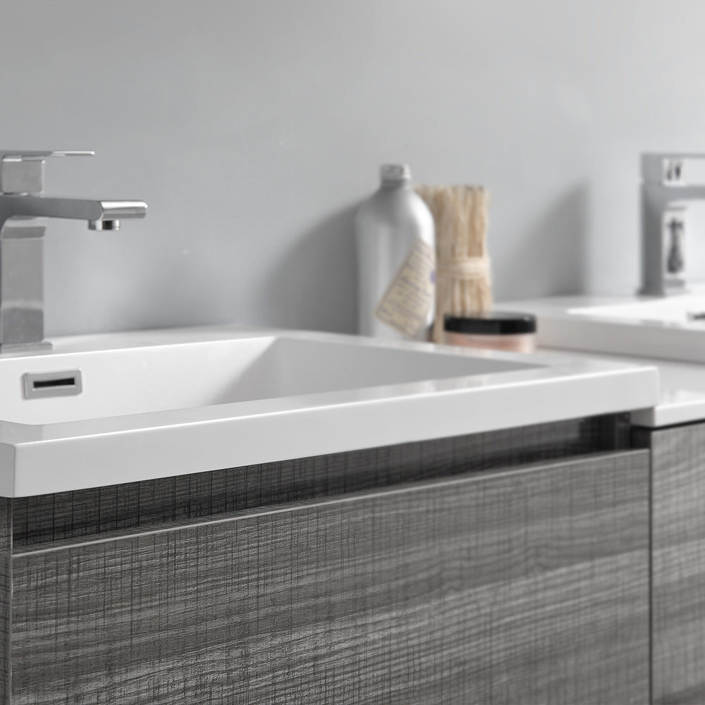 Fresca Lazzaro 72 Glossy Ash Gray Free Standing Double Sink Modern Bathroom Cabinet W/ Integrated Sinks