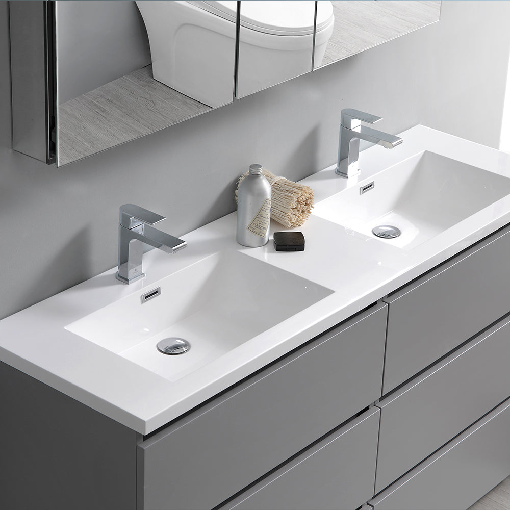 Fresca Lazzaro 60 Gray Free Standing Modern Bathroom Cabinet W/ Integrated Double Sink