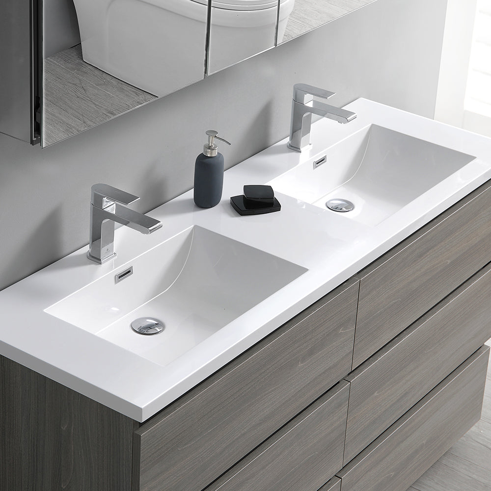 Fresca Lazzaro 60 Gray Wood Free Standing Modern Bathroom Cabinet W/ Integrated Double Sink
