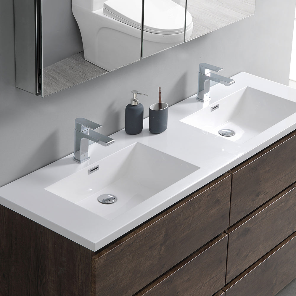 Fresca Lazzaro 60 Rosewood Free Standing Modern Bathroom Cabinet W/ Integrated Double Sink