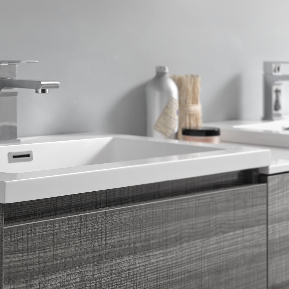 Fresca Lazzaro 84 Glossy Ash Gray Free Standing Double Sink Modern Bathroom Cabinet W/ Integrated Sinks
