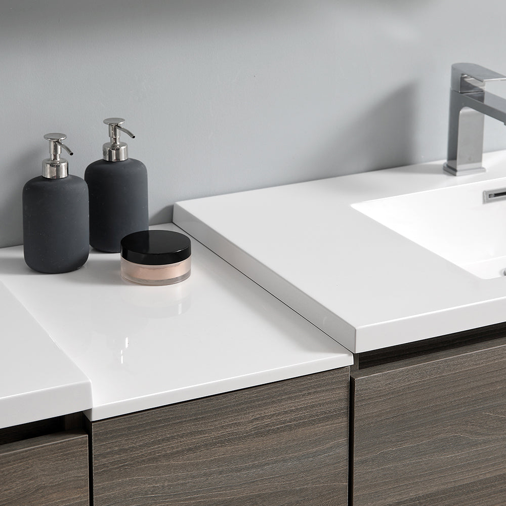 Fresca Lazzaro 84 Gray Wood Free Standing Double Sink Modern Bathroom Cabinet W/ Integrated Sinks