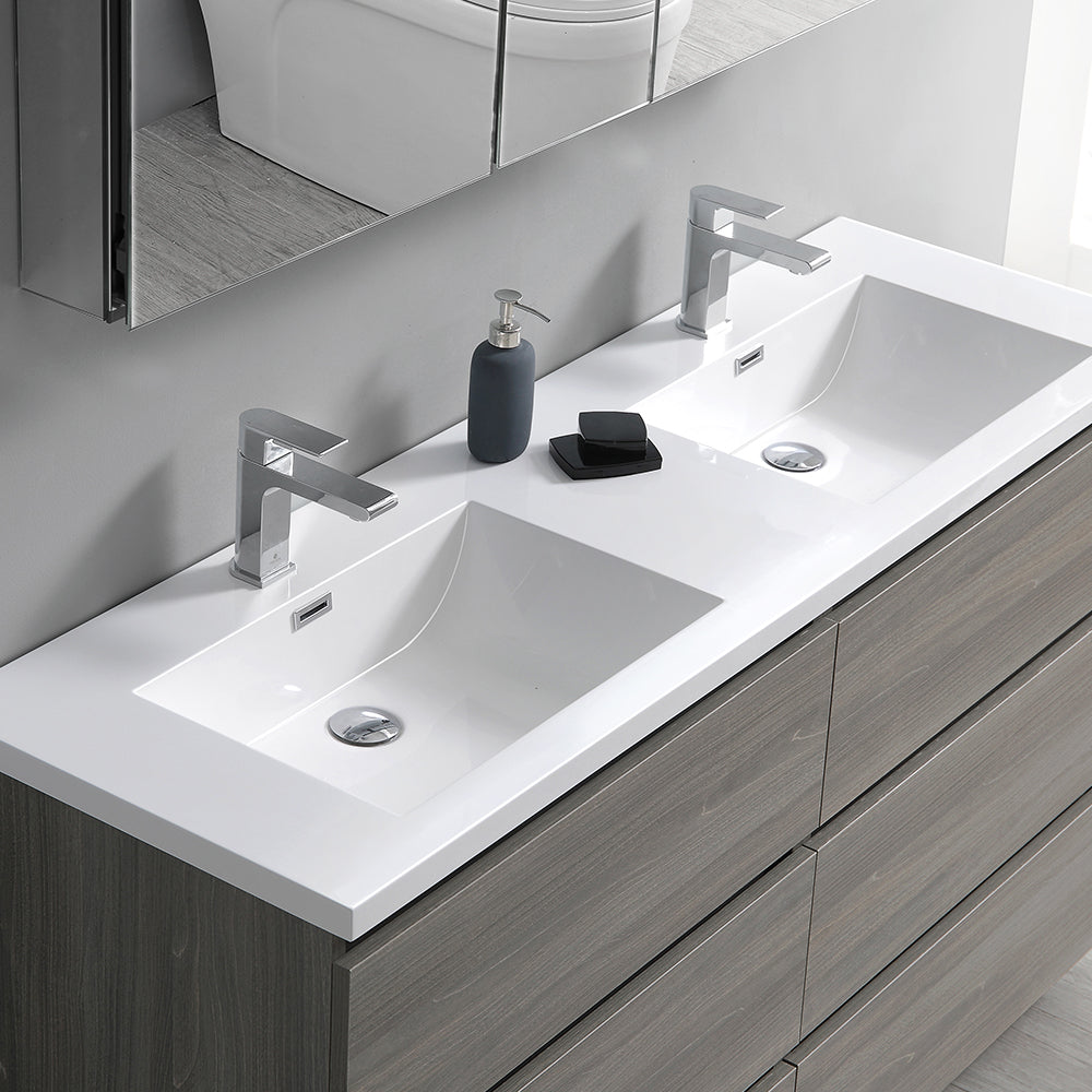Fresca Lazzaro 72 Gray Wood Free Standing Modern Bathroom Cabinet W/ Integrated Double Sink