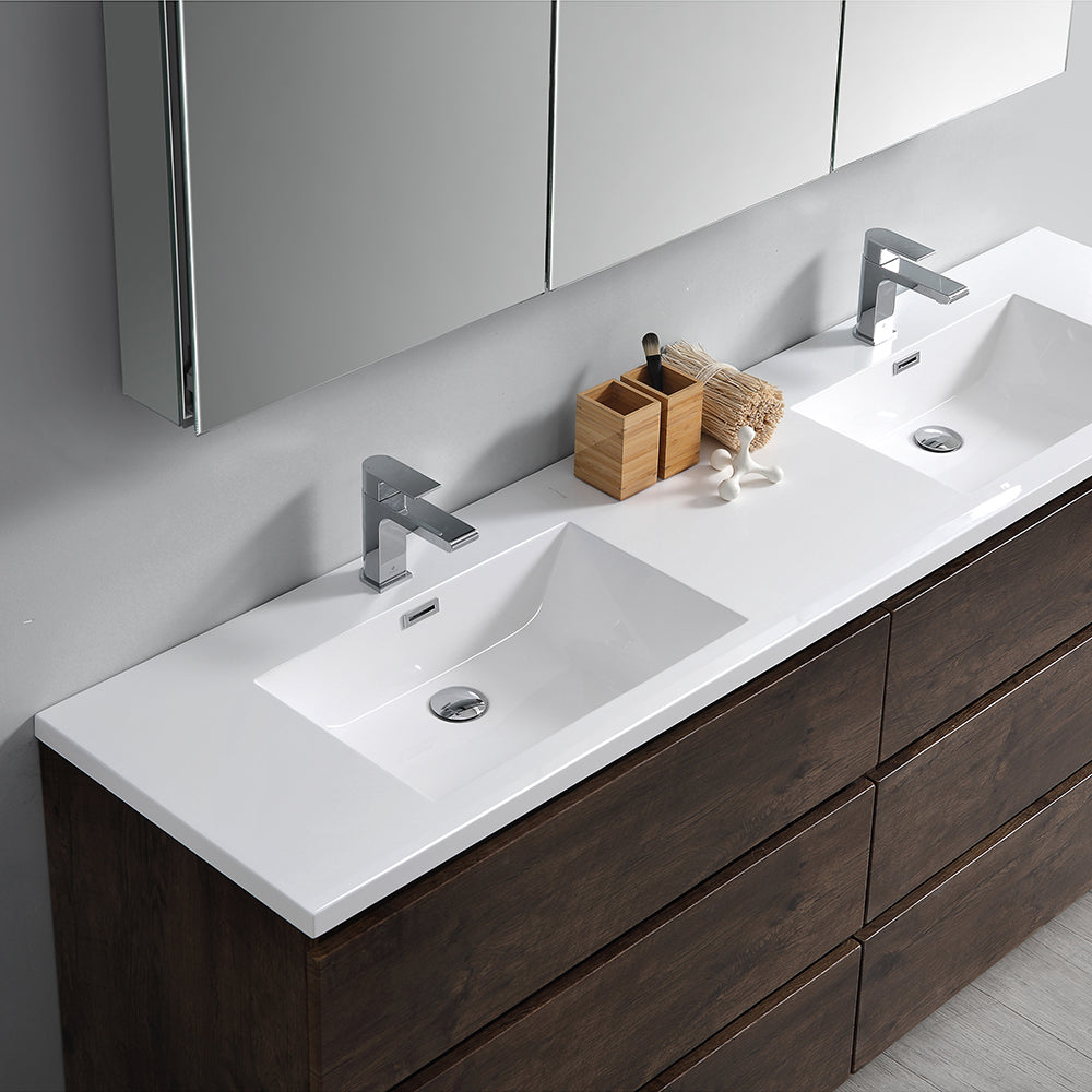 Fresca Lazzaro 72 Rosewood Free Standing Modern Bathroom Cabinet W/ Integrated Double Sink