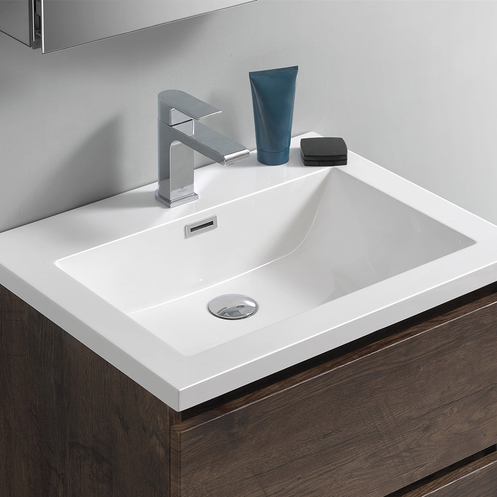Fresca Lazzaro 24 Rosewood Free Standing Modern Bathroom Cabinet W/ Integrated Sink