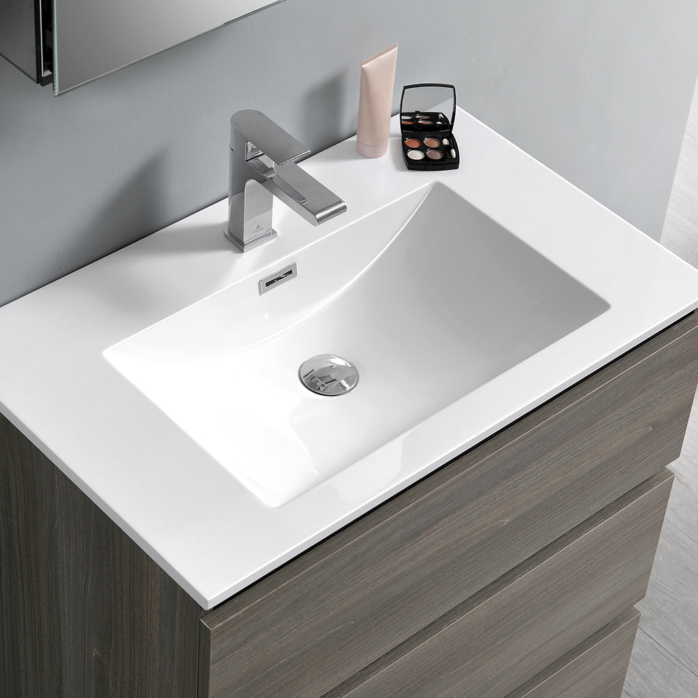 Fresca Lazzaro 30 Gray Wood Free Standing Modern Bathroom Cabinet W/ Integrated Sink