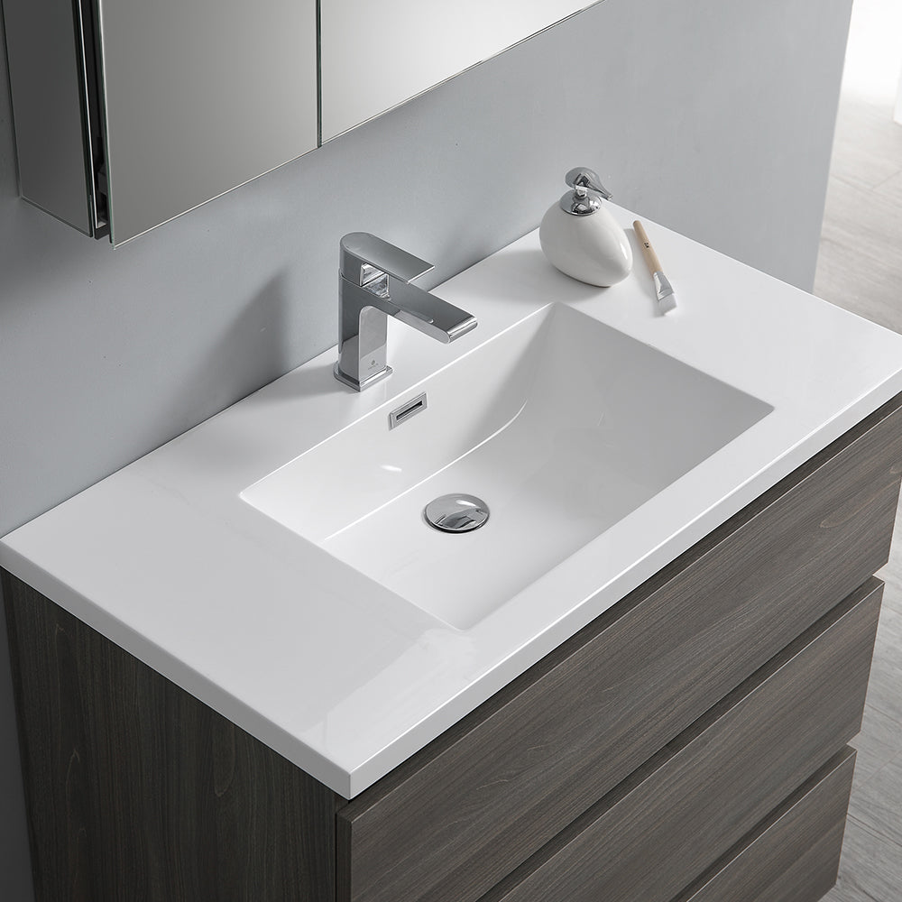 Fresca Lazzaro 36 Gray Wood Free Standing Modern Bathroom Cabinet W/ Integrated Sink