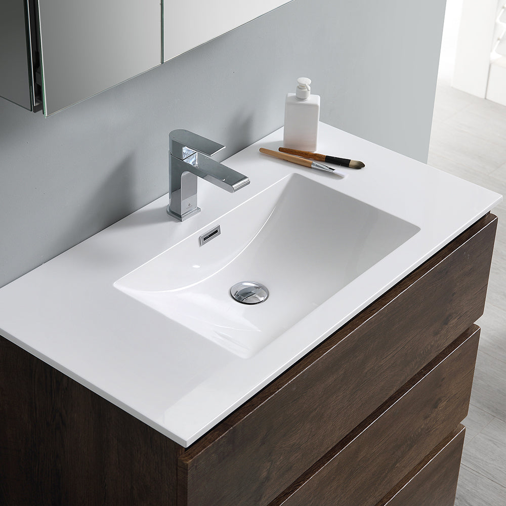Fresca Lazzaro 36 Rosewood Free Standing Modern Bathroom Cabinet W/ Integrated Sink