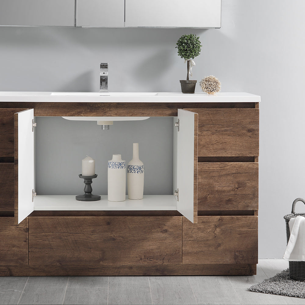 Fresca Lazzaro 60 Rosewood Free Standing Modern Bathroom Cabinet W/ Integrated Single Sink