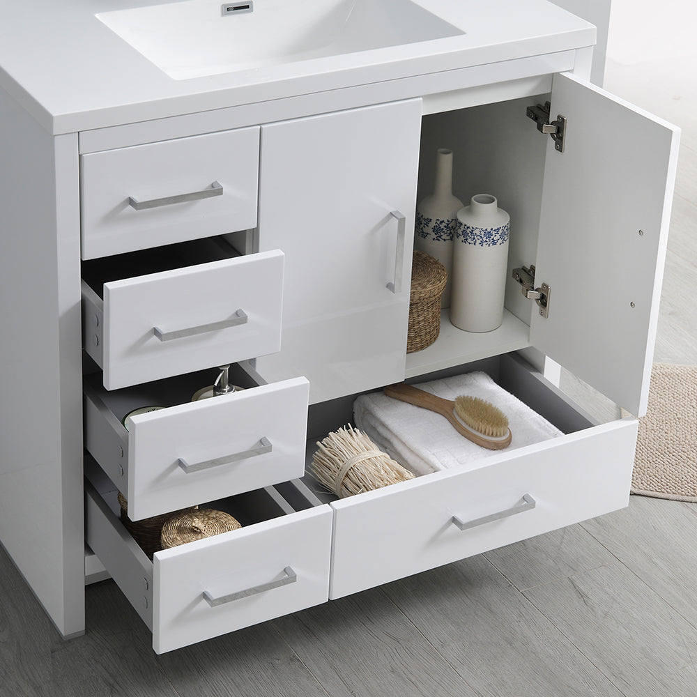 Fresca Imperia 36 Glossy White Free Standing Modern Bathroom Cabinet W/ Integrated Sink - Left Version