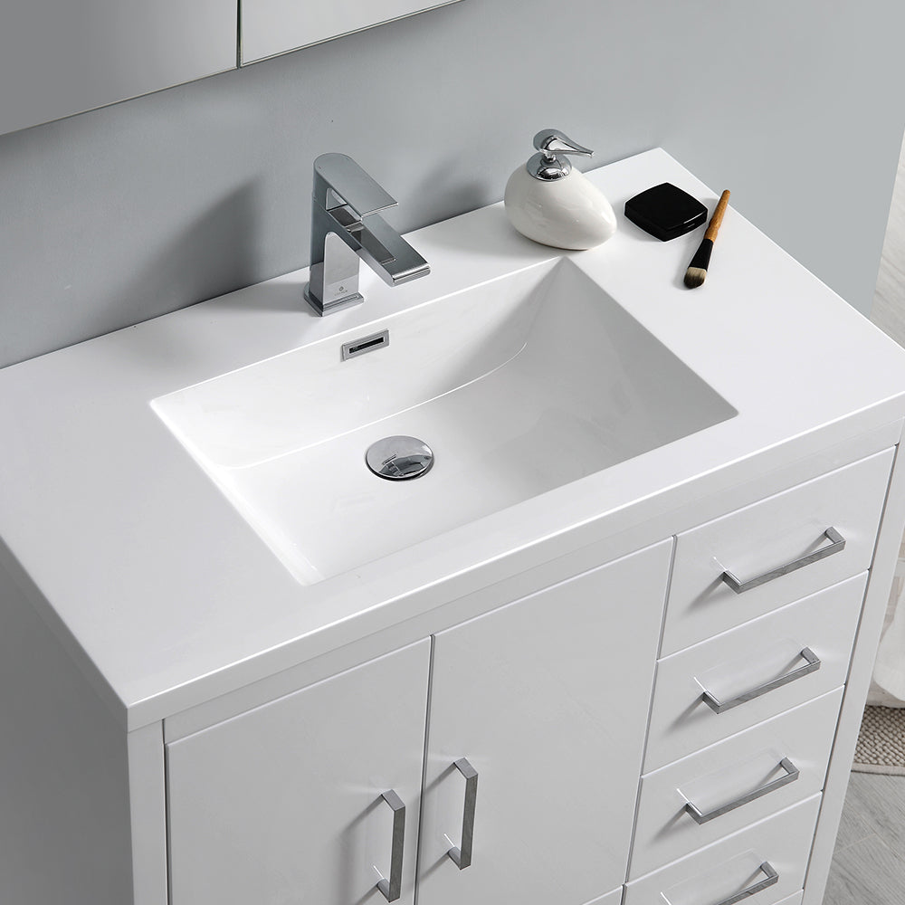 Fresca Imperia 36 Glossy White Free Standing Modern Bathroom Cabinet W/ Integrated Sink - Right Version