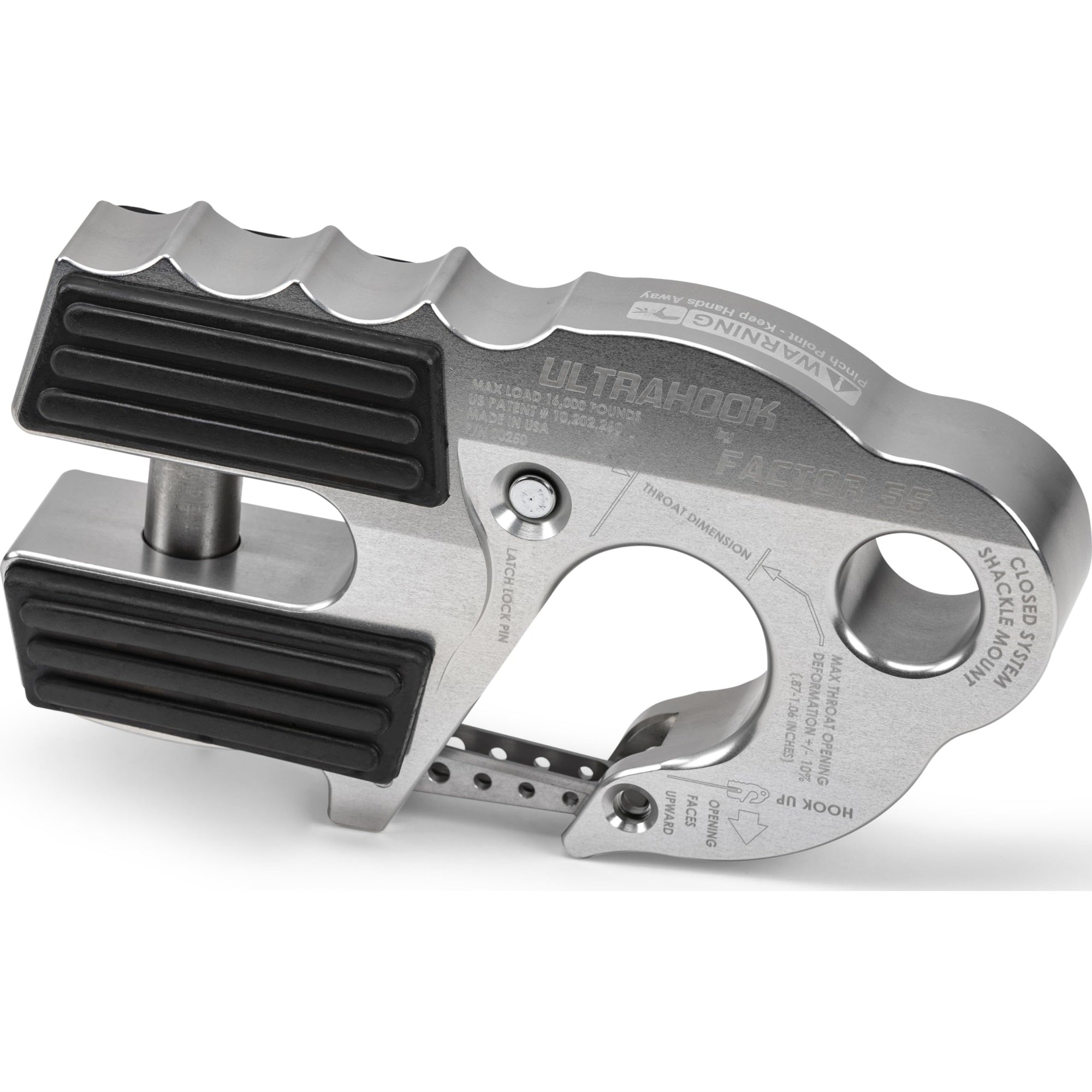 Factor 55 Ultrahook Closed System Shackle Pin Mount, Designed For Steel Cables And Synthetic Ropes - Silver