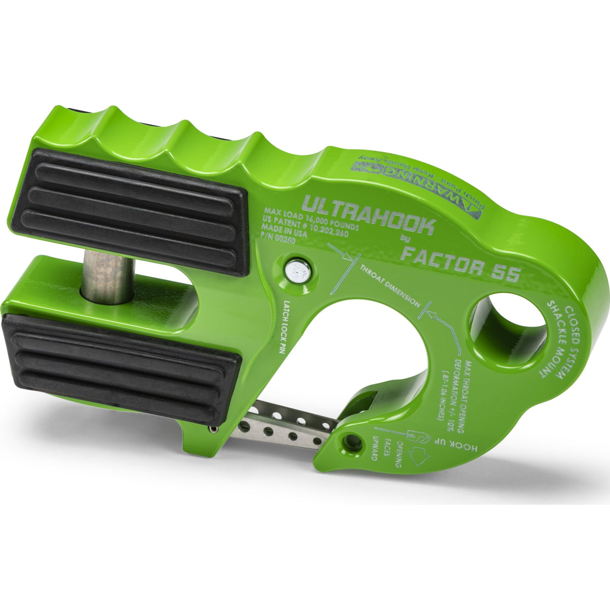 Factor 55 Ultrahook Closed System Shackle Pin Mount, Designed For Steel Cables And Synthetic Ropes - Green