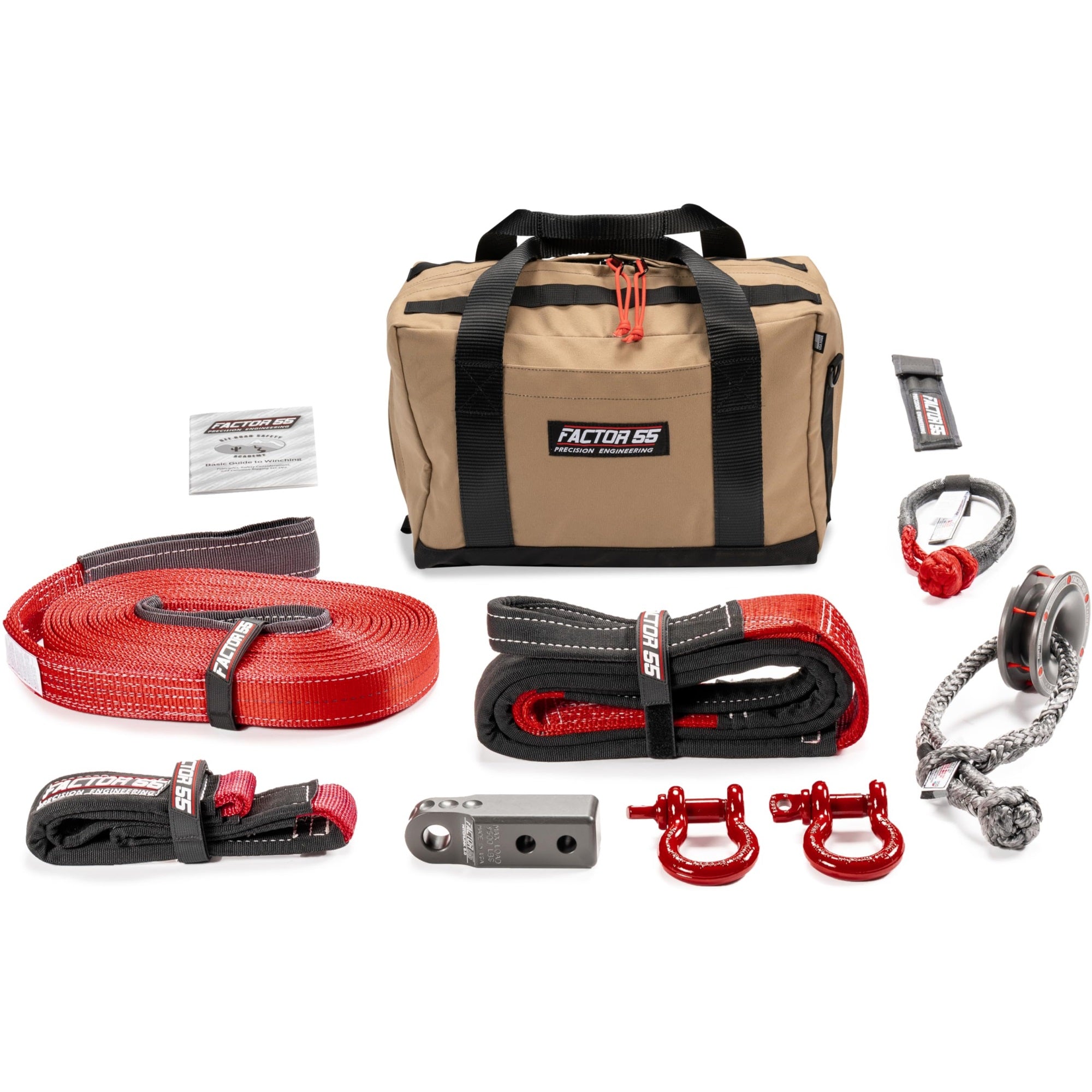 Factor 55 Sawtooh Winch And Tow Recovery Kit For Trucks, Jeeps, And Suvs, With Gray Hitchlink And Medium Bag