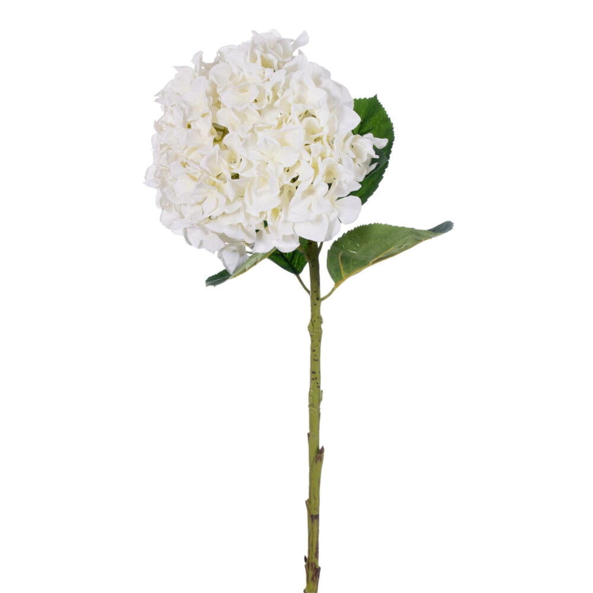 Vickerman 30” White Large Artificial Hydrangea with leaves on Stem.