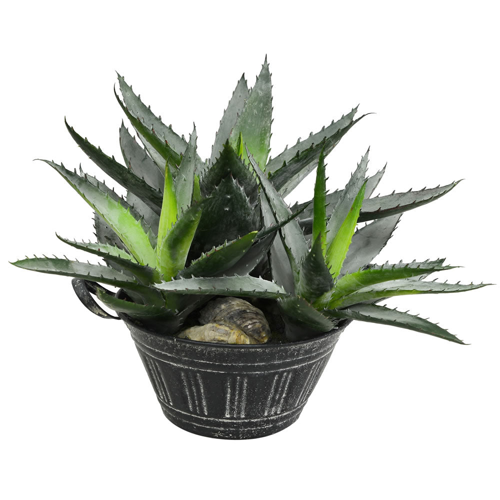 Vickerman 10” Green Succulent in Galvanized Pot - FE180801