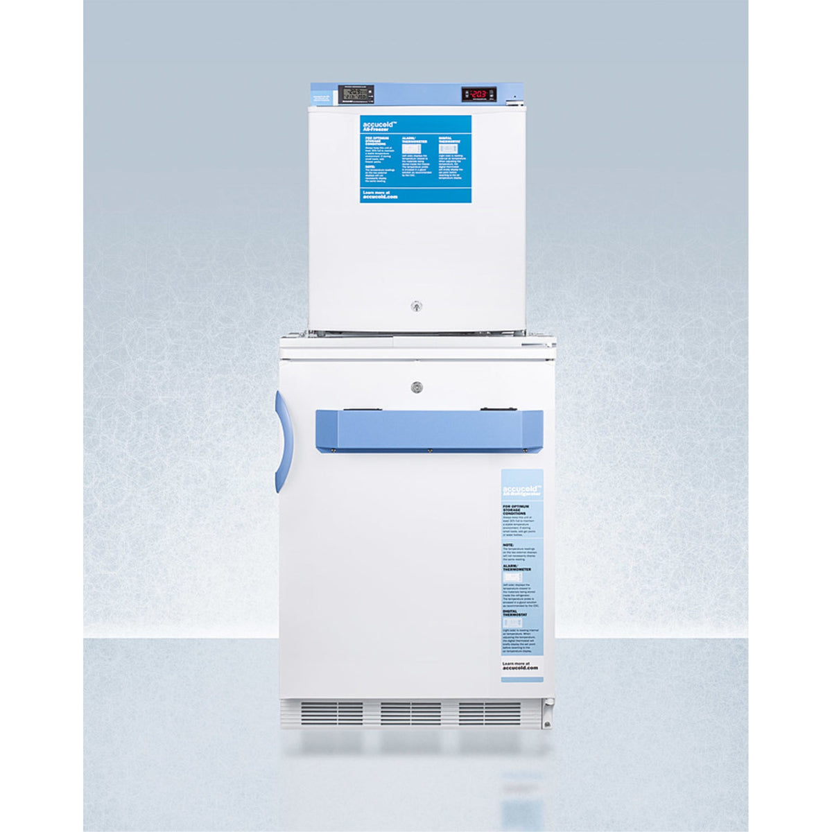 Stacked Combination Of Ff7Lwbimed2 Auto Defrost All-Refrigerator And Fs24Lmed2 Compact Manual Defrost All-Freezer, Both With Loc