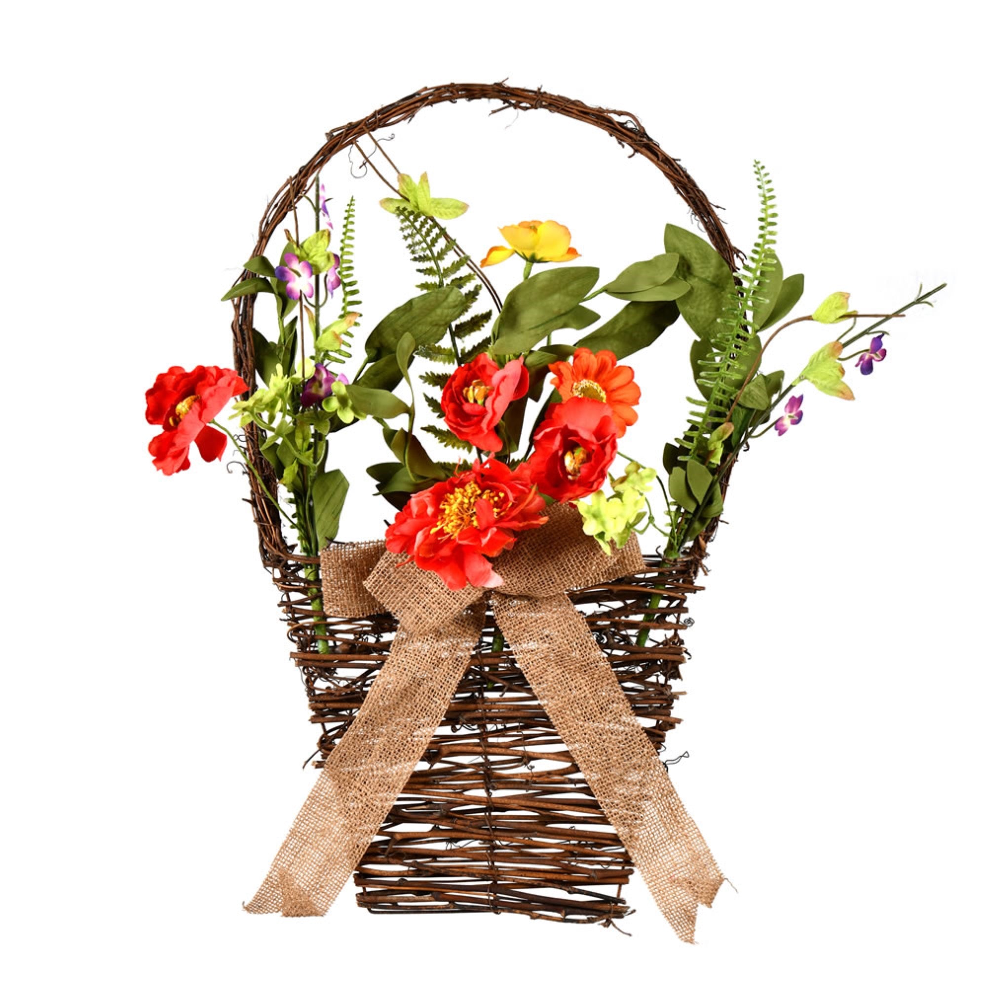 20” Coral/Orange/Green Flower Basket