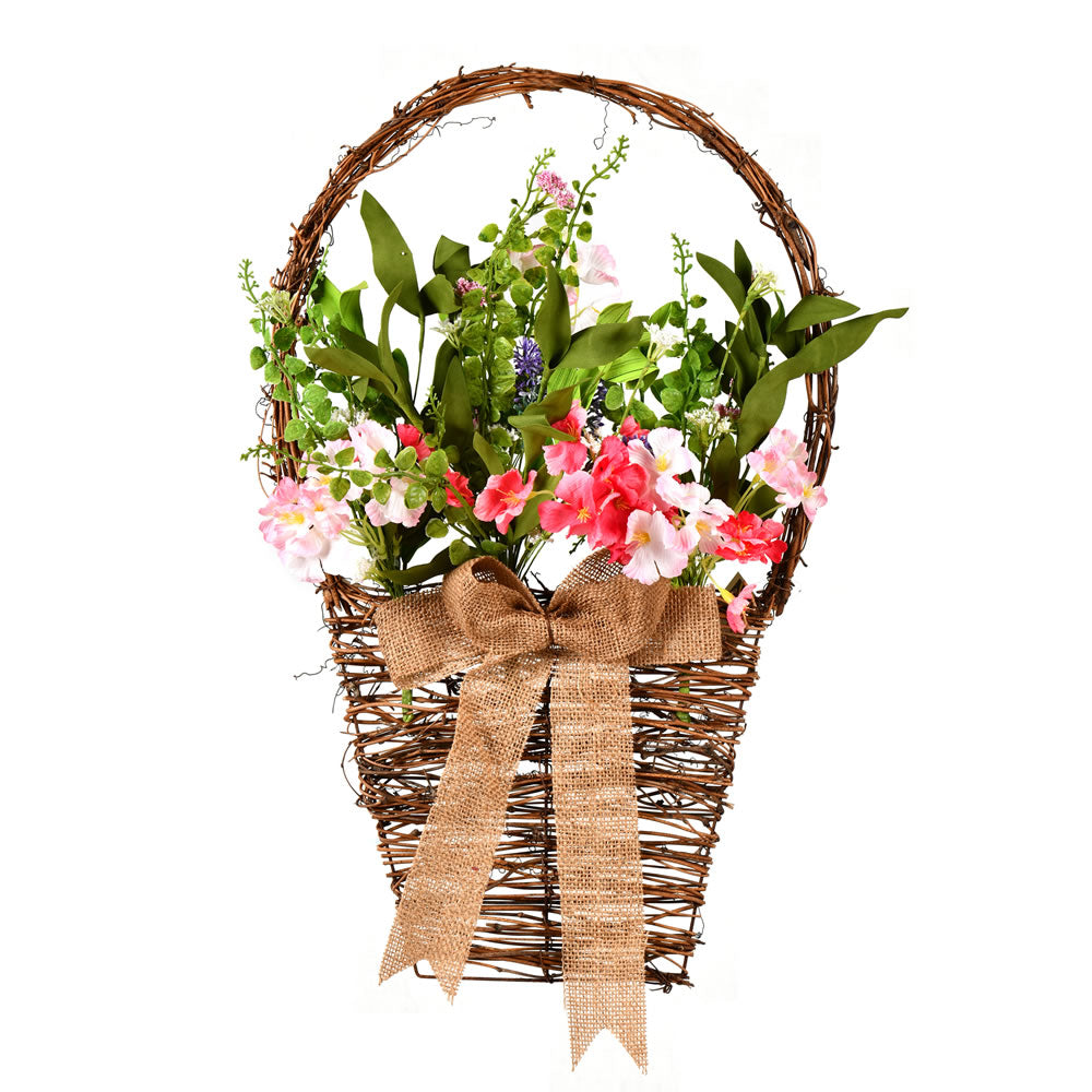 Vickerman 20” Pink/White Flower Basket - FG180301
