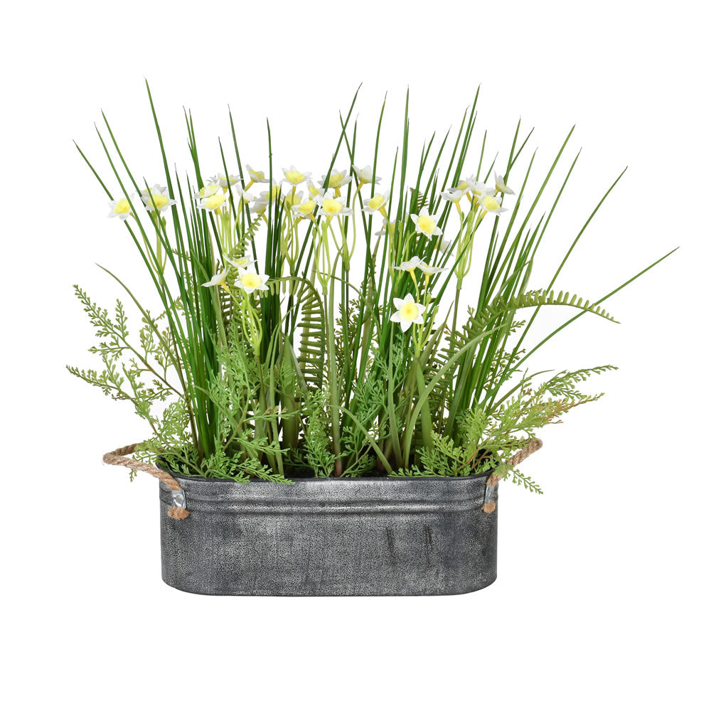 Vickerman 16” Daffodil In Galvanized Pot - FJ190217
