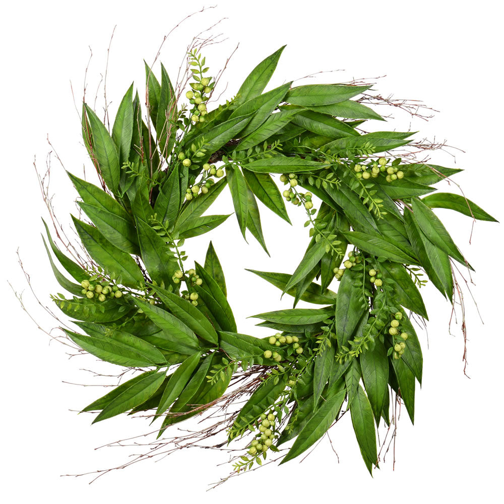 Vickerman 24” Green Willow White Berries Wreath - FK180224
