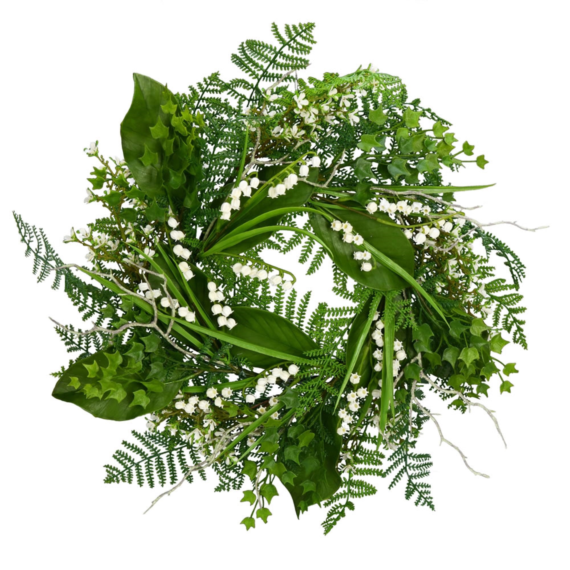 24” White Mini Flowers Greenery Wreath