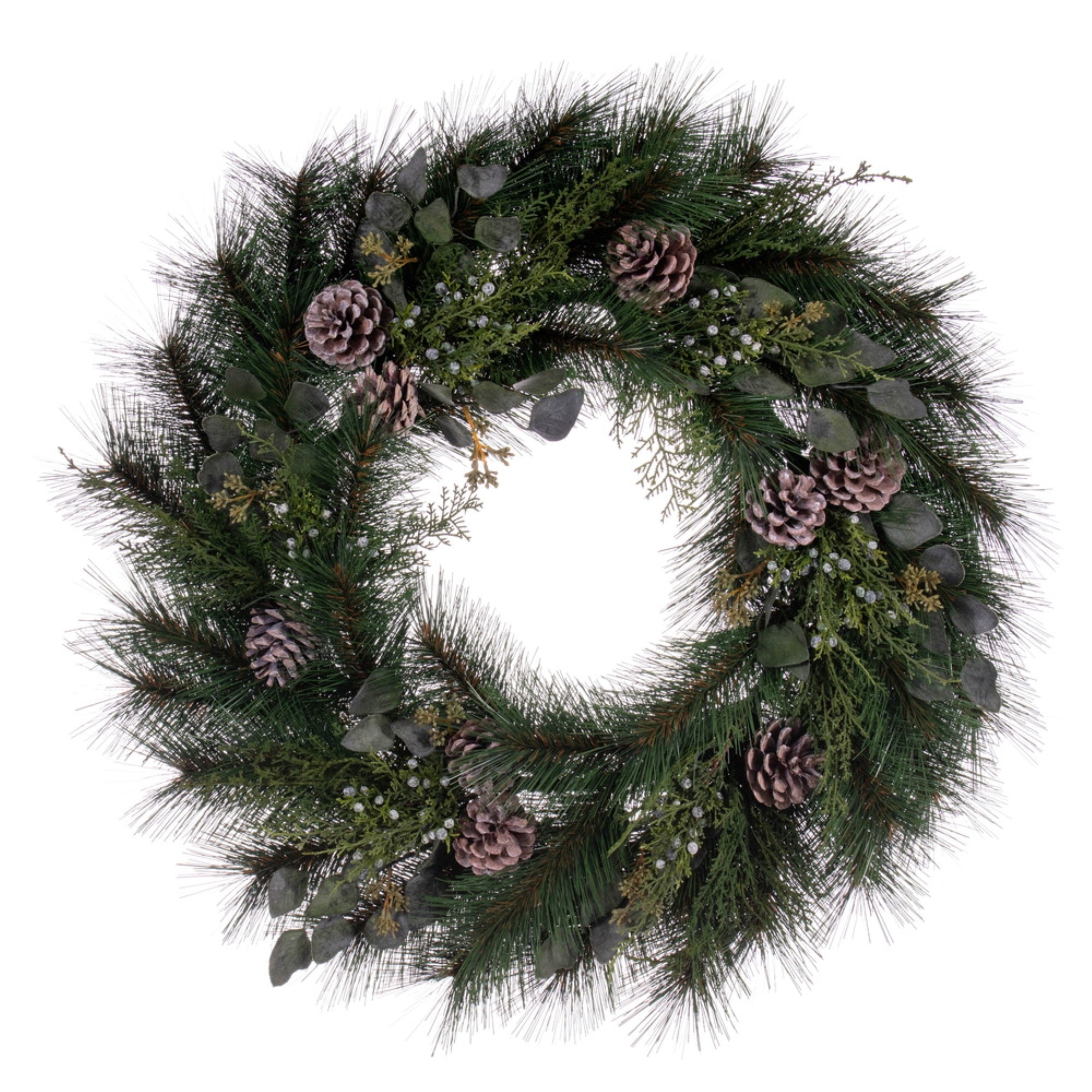 30” Mixed Foliage w/Pinecone Wreath