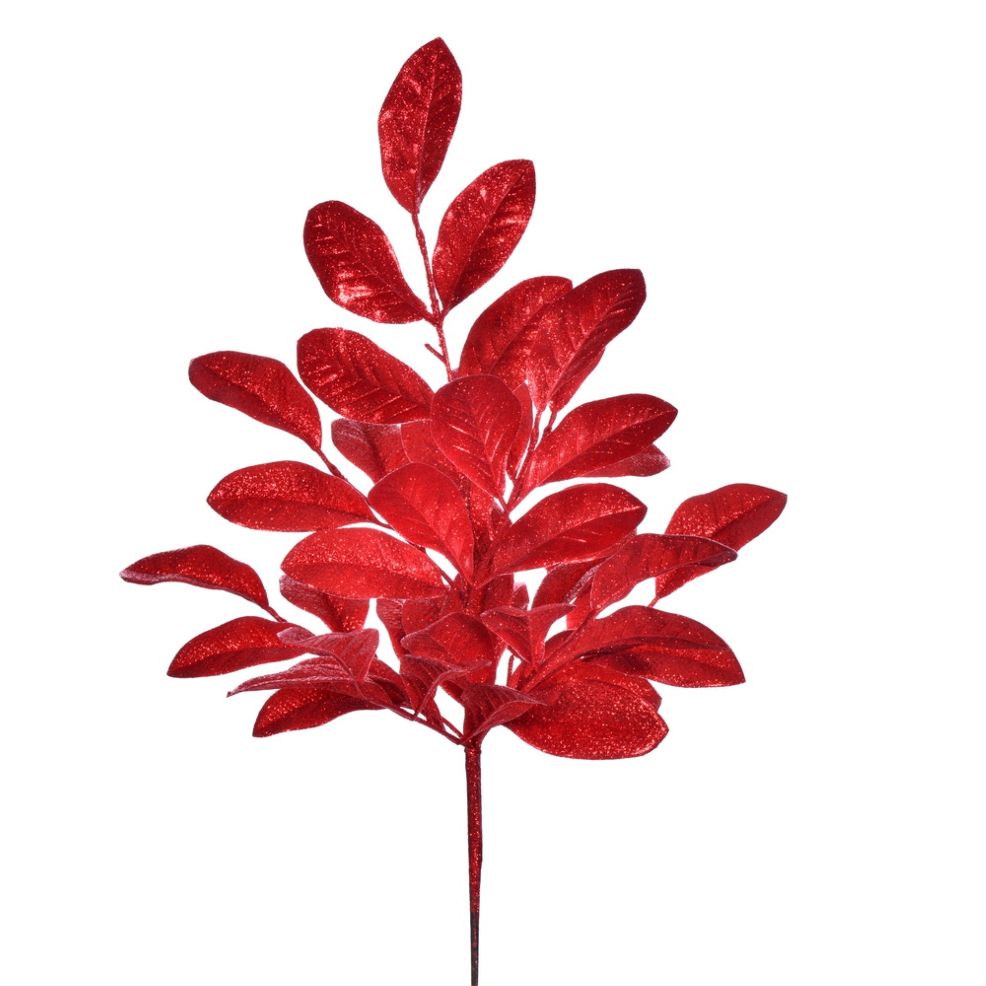Vickerman 25” Red Artificial Apple Leaf Glitter Bush 2 per bag.