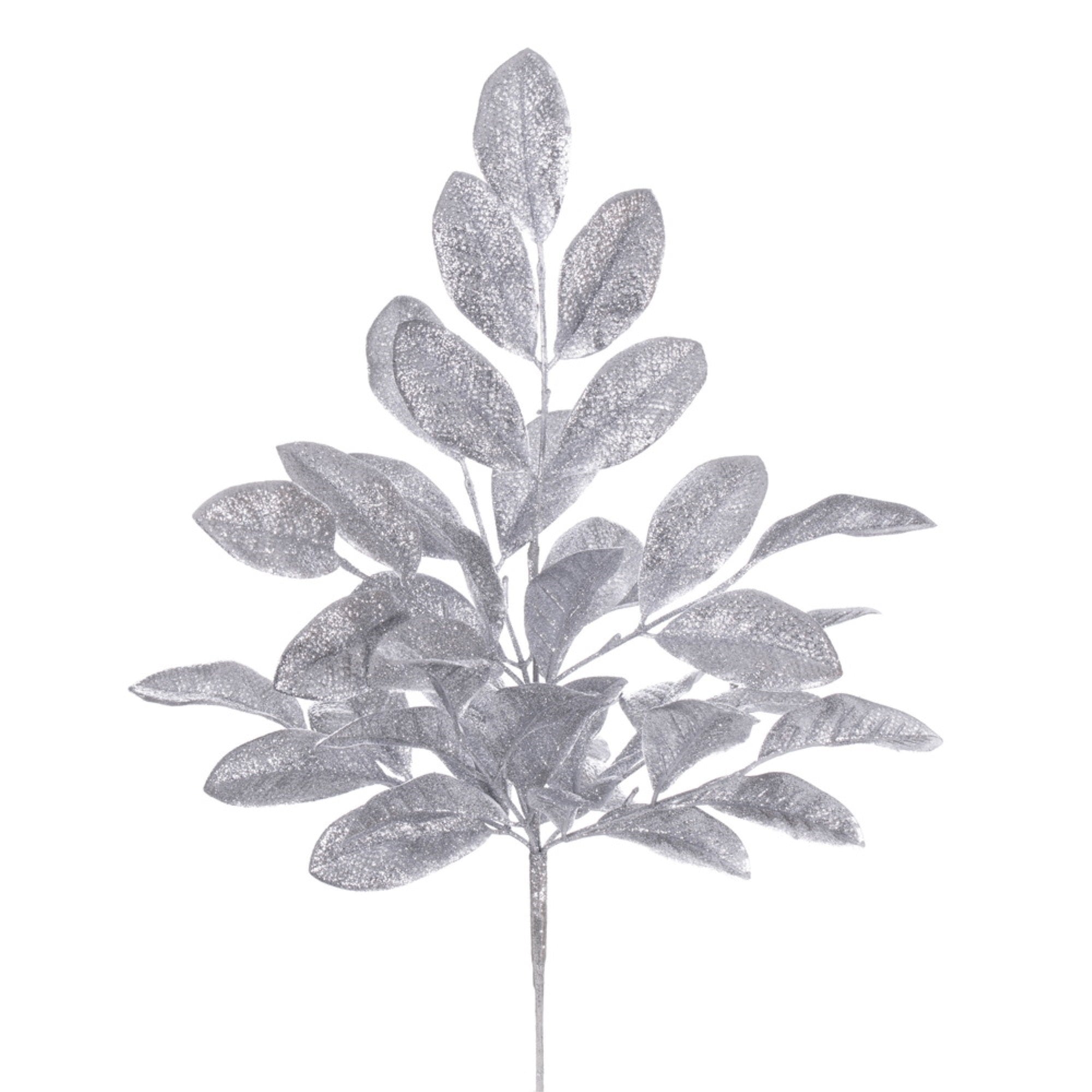 Vickerman 25” Silver Artificial Apple Leaf Glitter Bush 2 per bag.