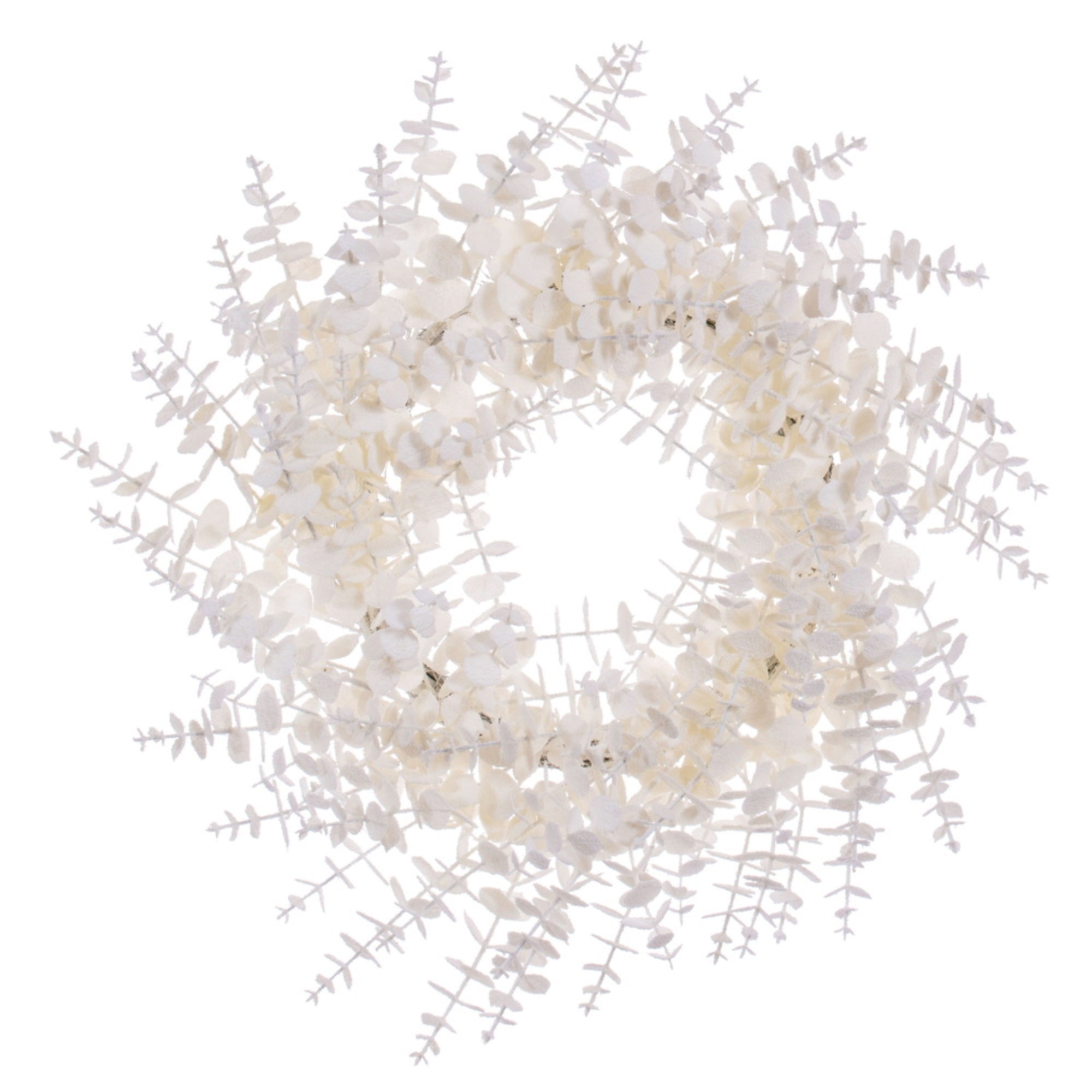 24″ White Eucalyptus Snowy Wreath
