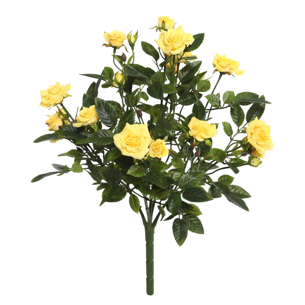 Vickerman 15″ Yellow Mini Diamond Rose Bush - FL171105
